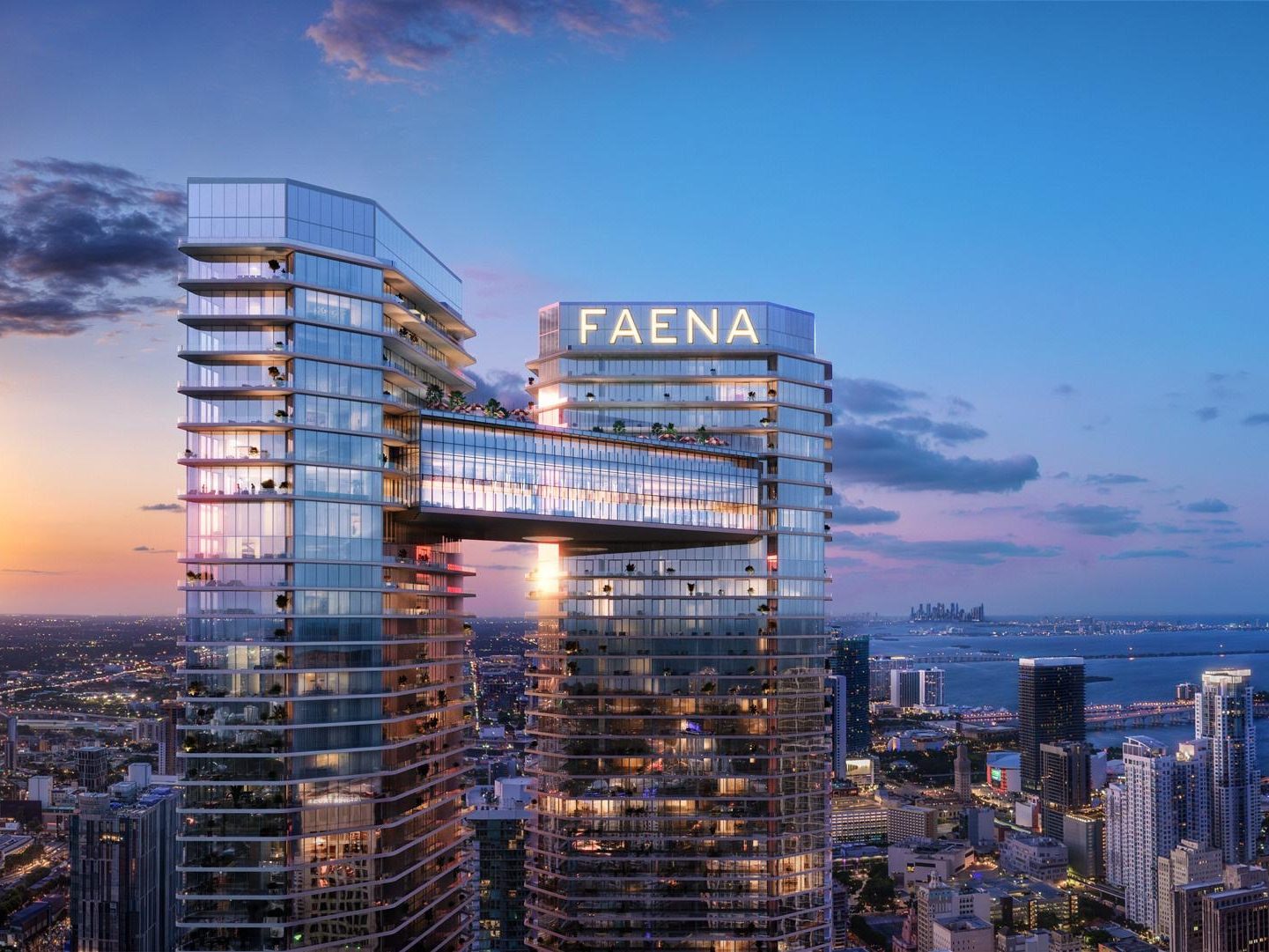 Faena Residences Miami towers and sky bridge
